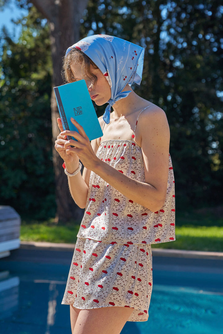 Kiki Cherry Cat 22 Momme Silk Cami Shorts Pajama Set in 100% mulberry silk by Not Just Pajama - image 3