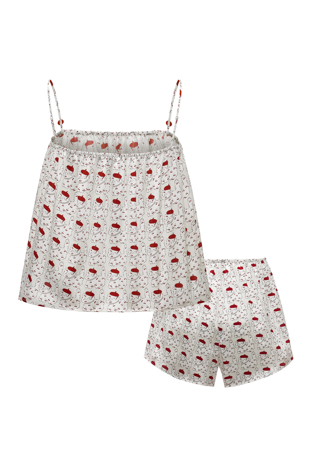 Kiki Cherry Cat 22 Momme Silk Cami Shorts Pajama Set in 100% mulberry silk by Not Just Pajama - image 10