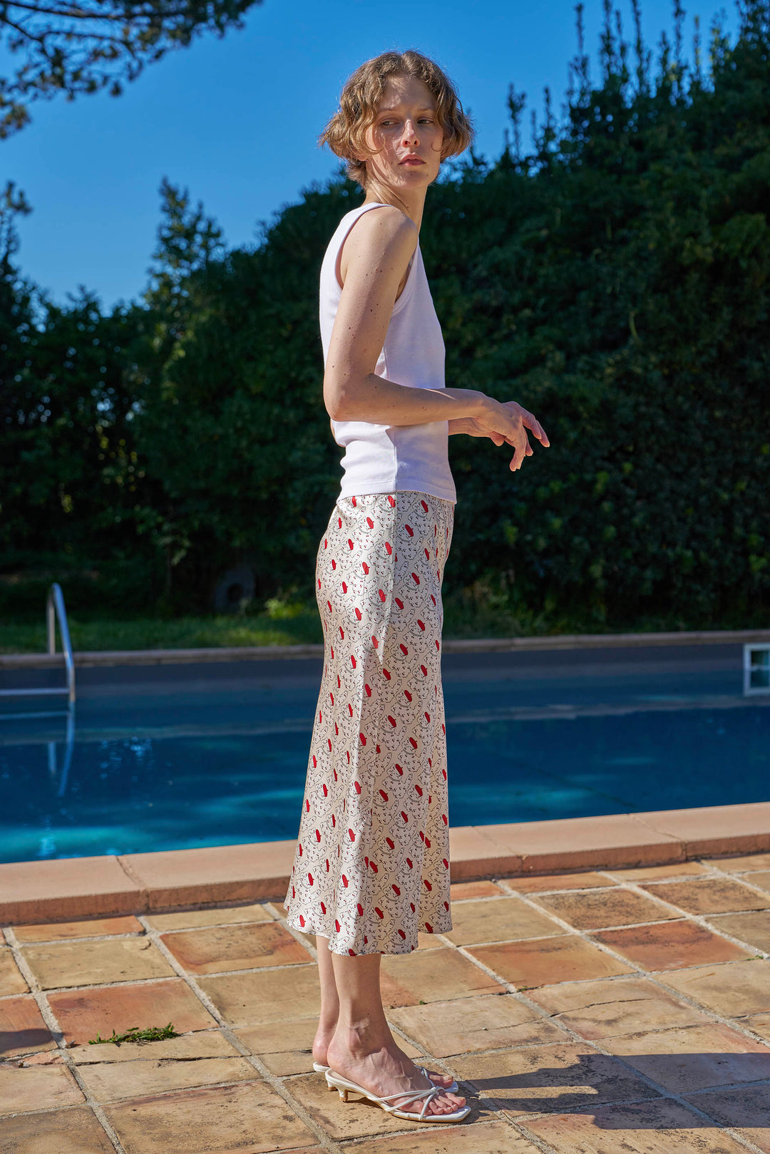 Kiki Cherry Cat 22 Momme Silk Midi Skirt