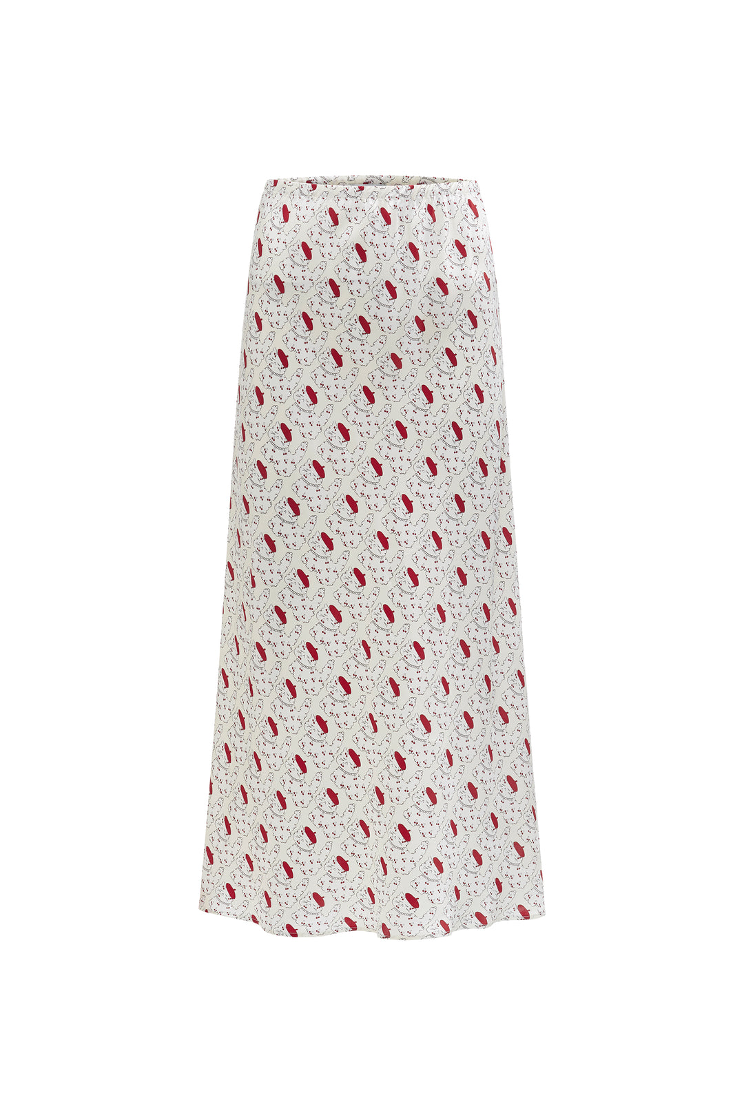 Silk Skirt with red cat print on a white background