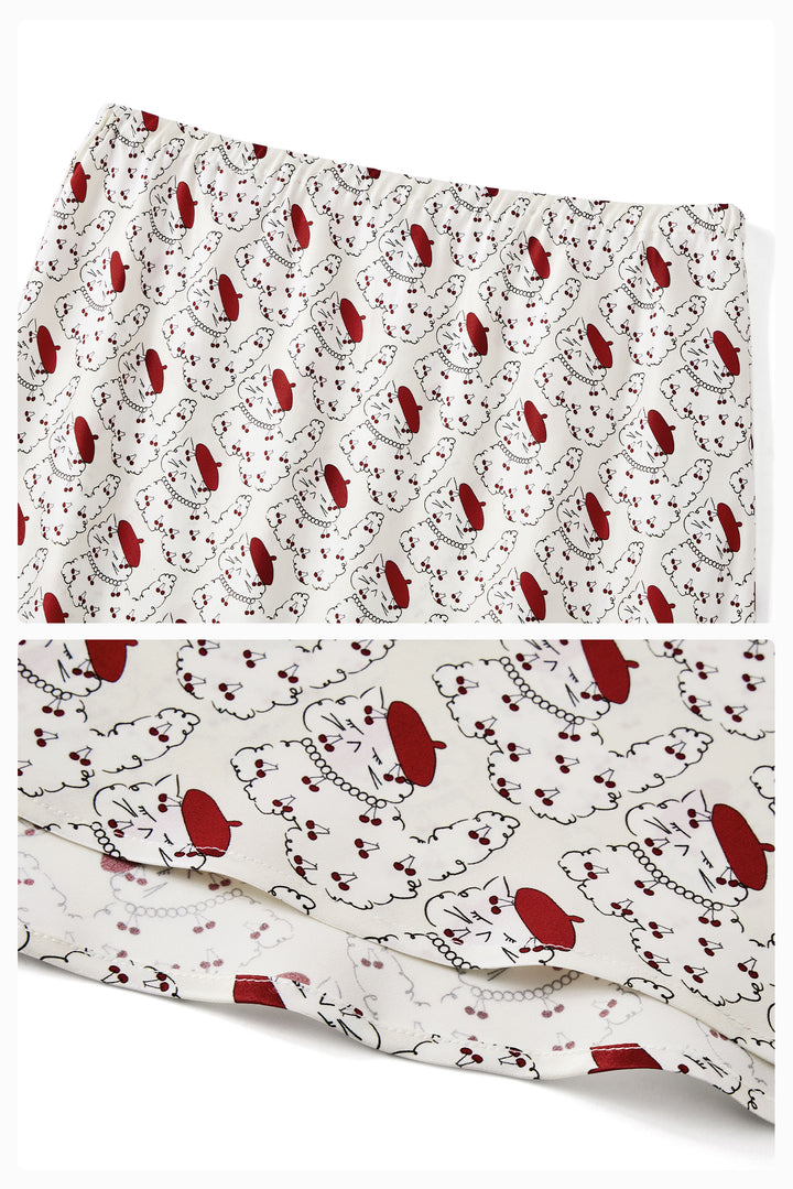Kiki Cherry Cat 22 Momme Silk Midi Skirt