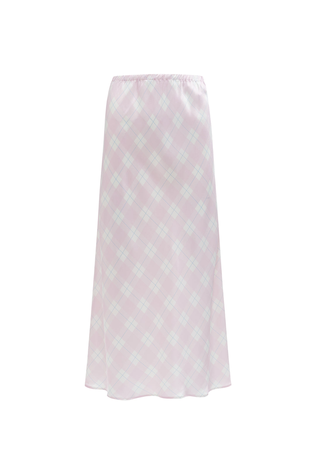 Pink checkered silk skirt on a white background