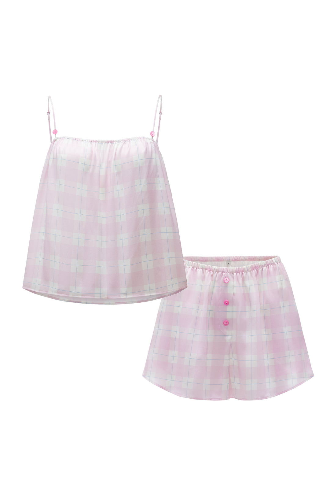 Pink checkered nightgown set on a white background