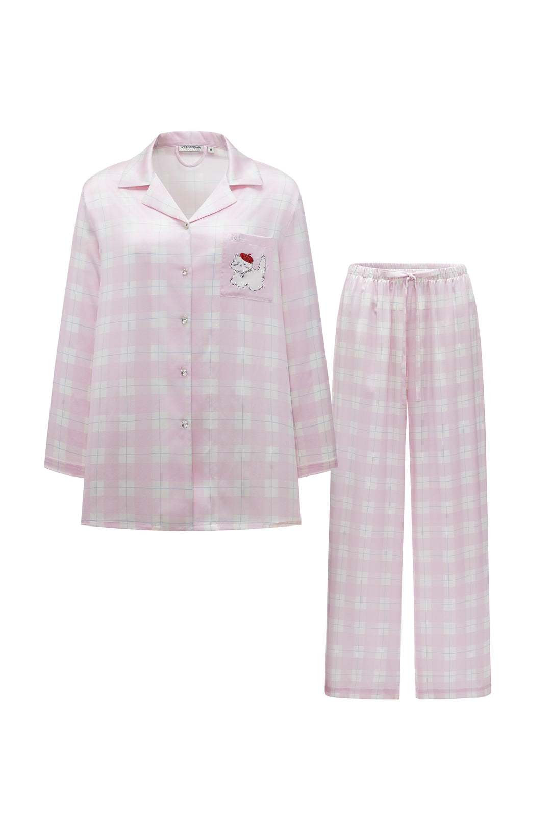 Pink checkered pajama set on a white background
