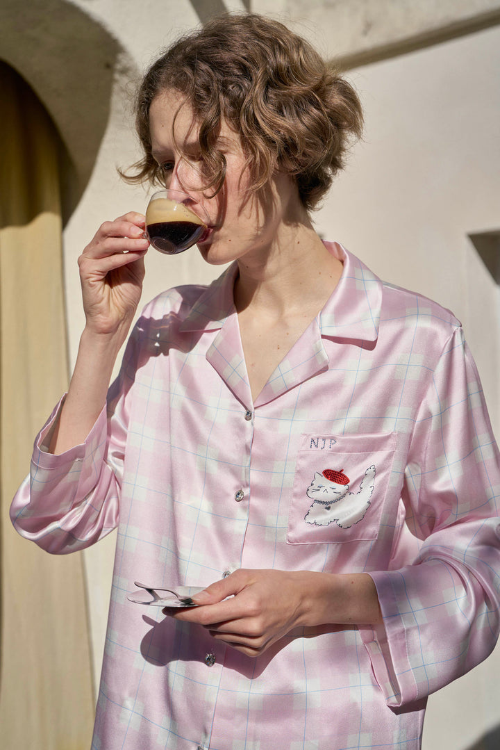 Kiki and Milo Cat 22 Momme Mulberry Silk Couple Pajama Set