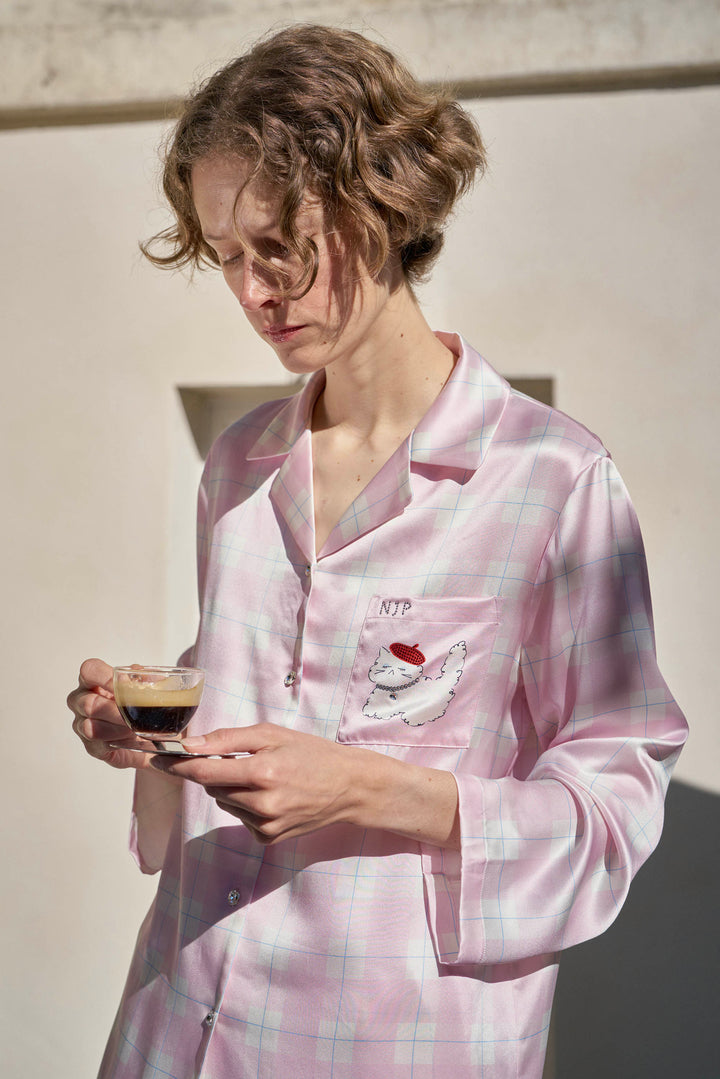 Kiki and Milo Cat 22 Momme Mulberry Silk Couple Pajama Set