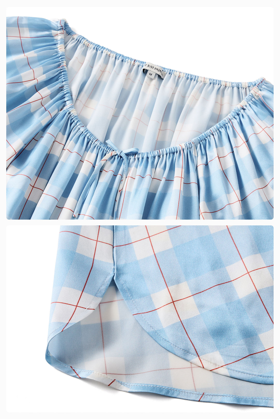 Kiki Plaid Cat 22 Momme Mulberry Silk Off-Shoulder Pajama Set