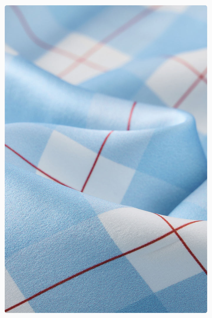 Kiki Plaid Cat 22 Momme Mulberry Silk Off-Shoulder Pajama Set