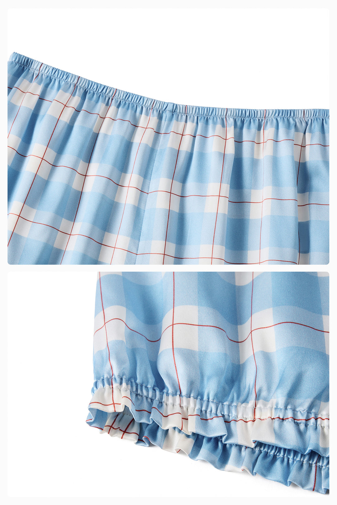 Kiki Plaid Cat 22 Momme Mulberry Silk Off-Shoulder Pajama Set