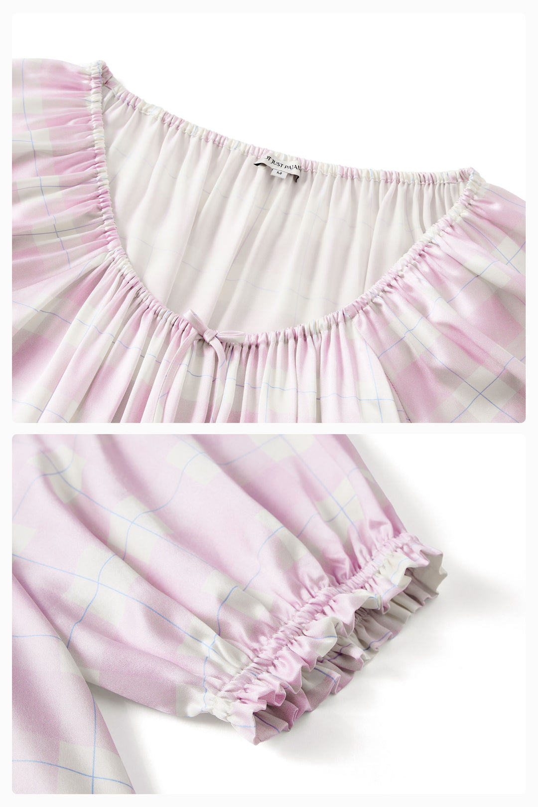 Kiki Plaid Cat 22 Momme Mulberry Silk Off-Shoulder Pajama Set