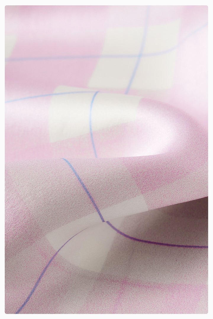 Kiki Plaid Cat 22 Momme Mulberry Silk Off-Shoulder Pajama Set