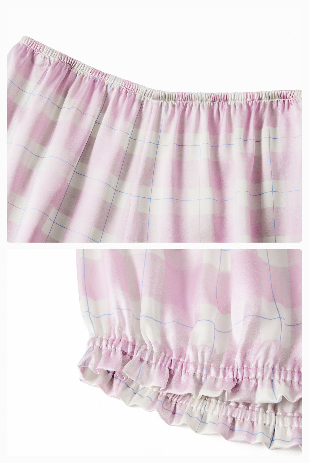 Kiki Plaid Cat 22 Momme Mulberry Silk Off-Shoulder Pajama Set