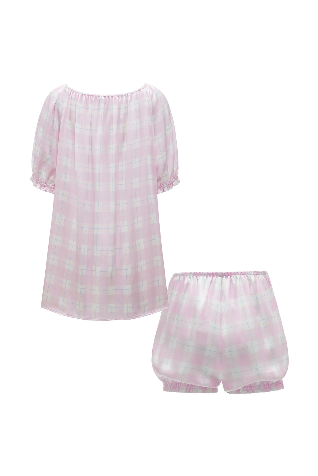 Kiki Plaid Cat 22 Momme Mulberry Silk Off-Shoulder Pajama Set