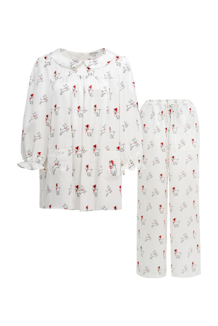 Bubbie 22 Momme Silk Peter Pan Collar Ankle-Length Pajama Set