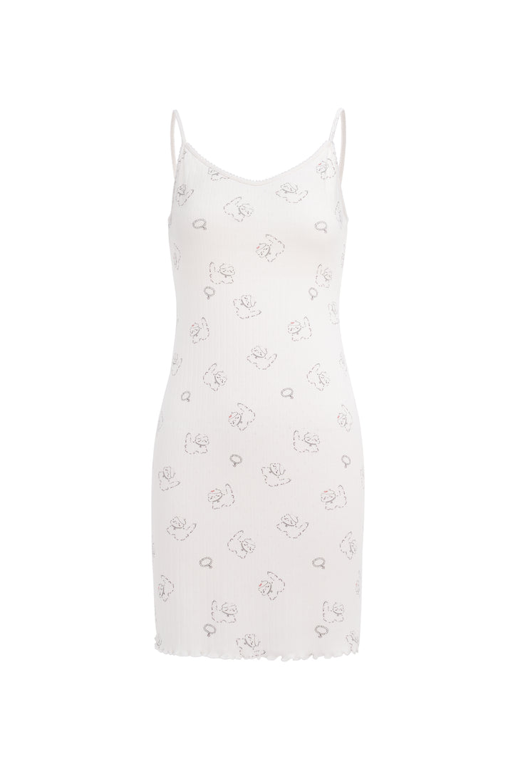Kiki Cat Wool Silk Knit V Neck Slip Dress