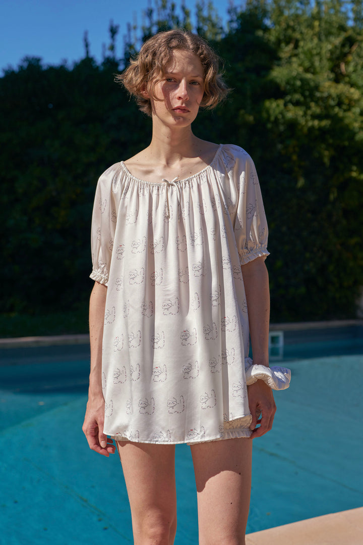 Kiki Pearl Cat 22 Momme Silk Mid Sleeve Pajama Set