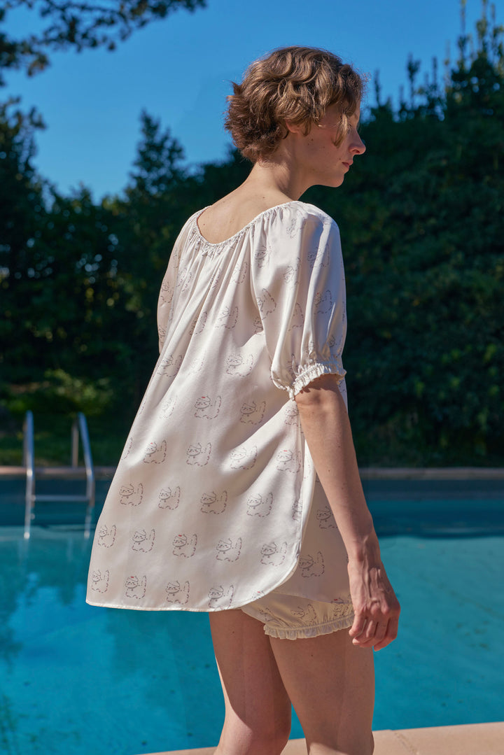 Kiki Pearl Cat 22 Momme Silk Mid Sleeve Pajama Set