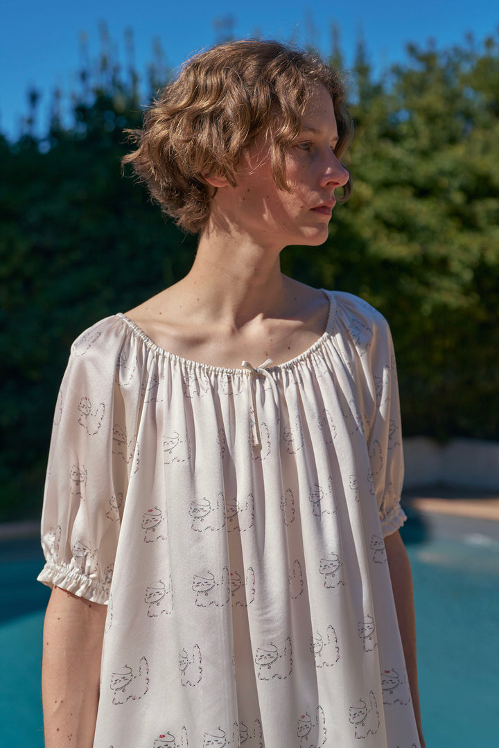 Kiki Pearl Cat 22 Momme Silk Mid Sleeve Pajama Set