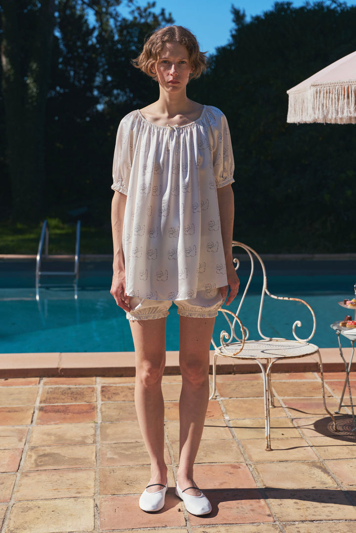 Kiki Pearl Cat 22 Momme Silk Mid Sleeve Pajama Set