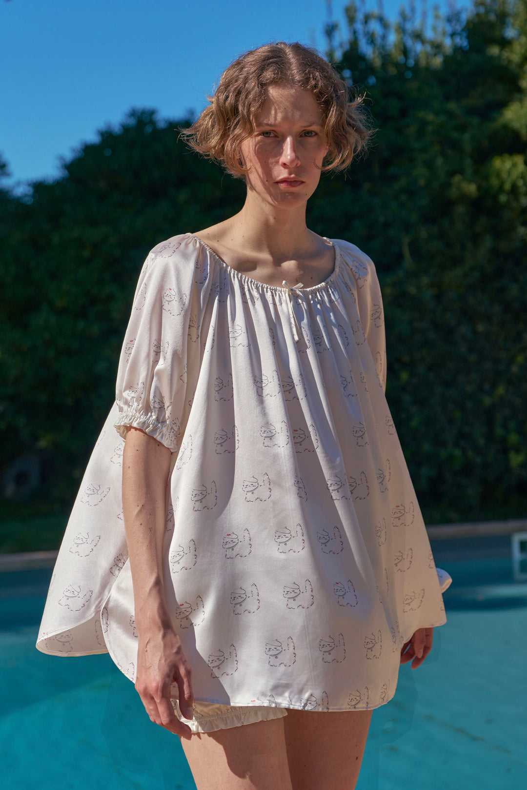 Kiki Pearl Cat 22 Momme Silk Mid Sleeve Pajama Set