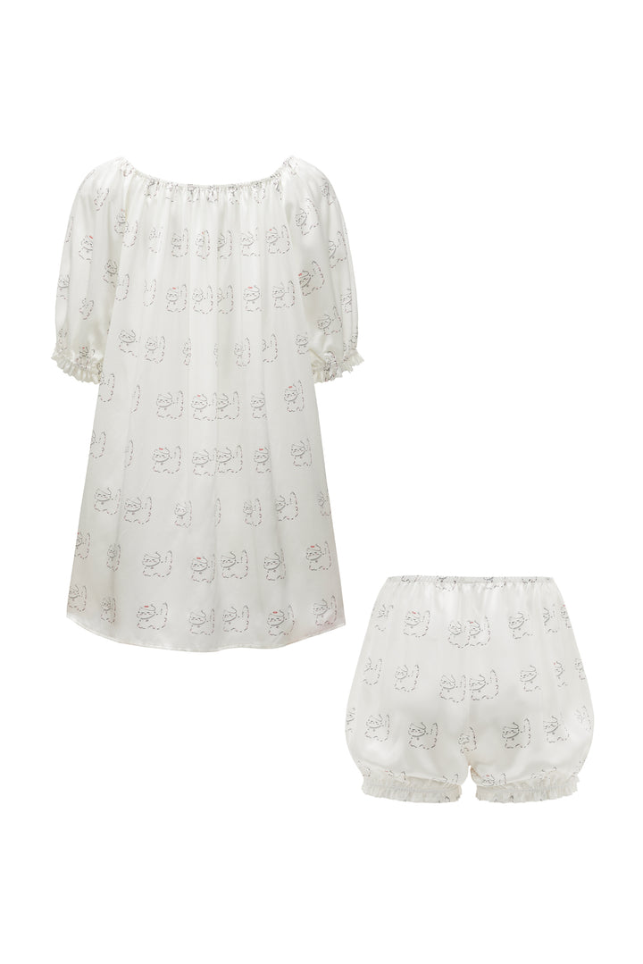 Kiki Pearl Cat 22 Momme Silk Mid Sleeve Pajama Set