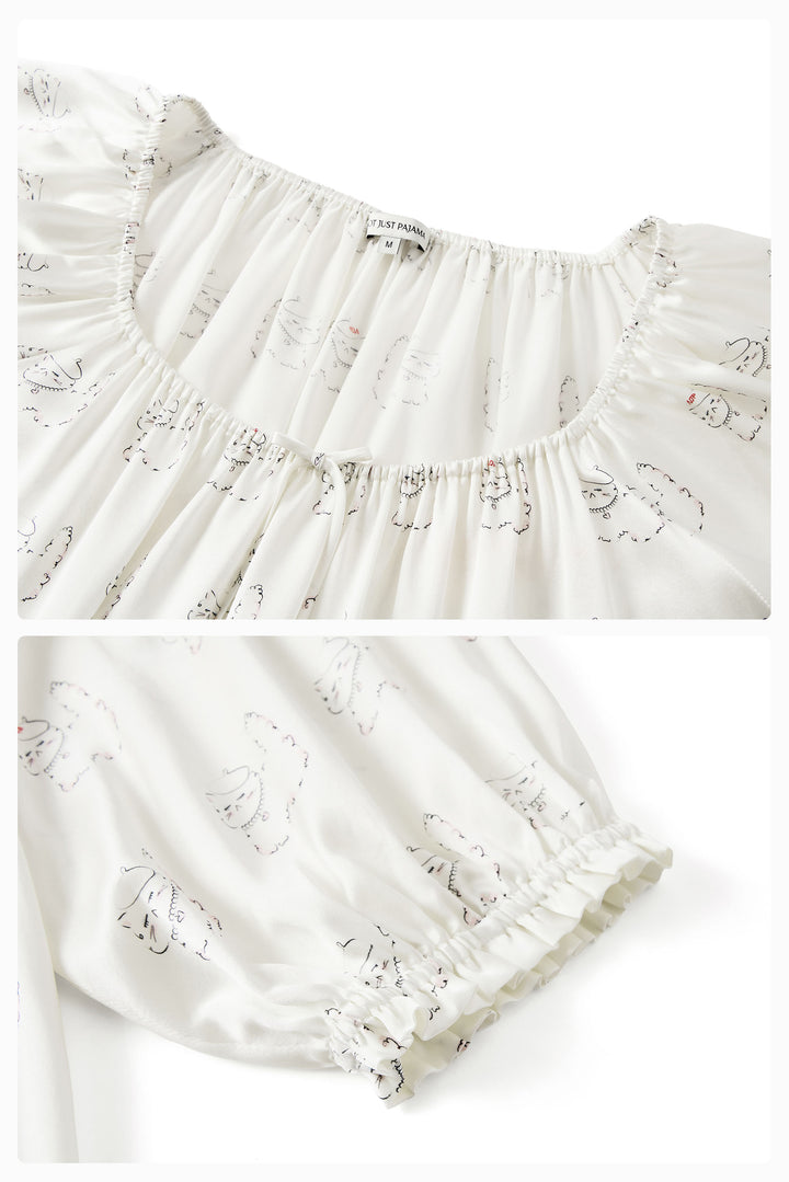 Kiki Pearl Cat 22 Momme Silk Mid Sleeve Pajama Set