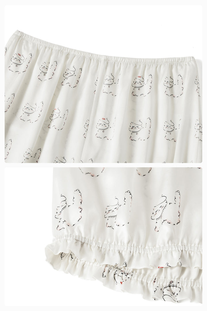 Kiki Pearl Cat 22 Momme Silk Mid Sleeve Pajama Set