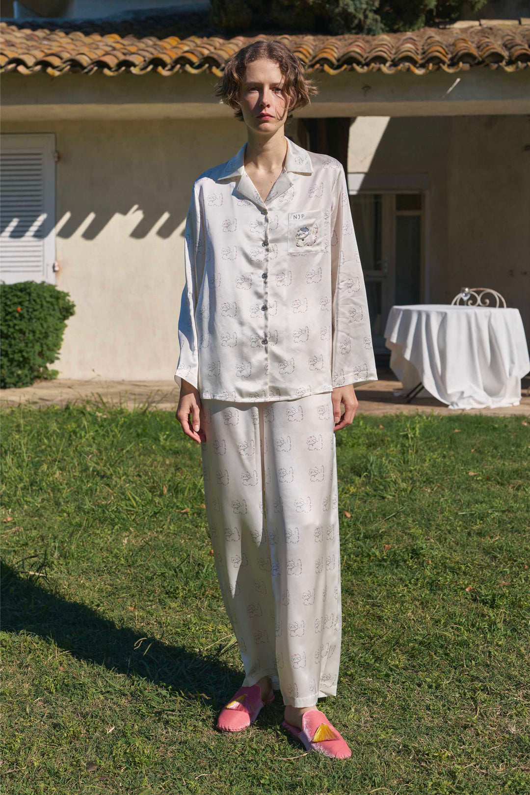 Kiki Pearl Cat 22 Momme Silk Long Pajama Set