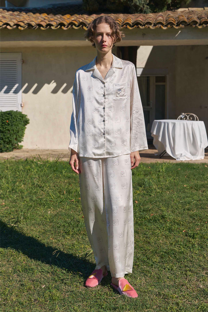 Kiki Pearl Cat 22 Momme Silk Long Pajama Set