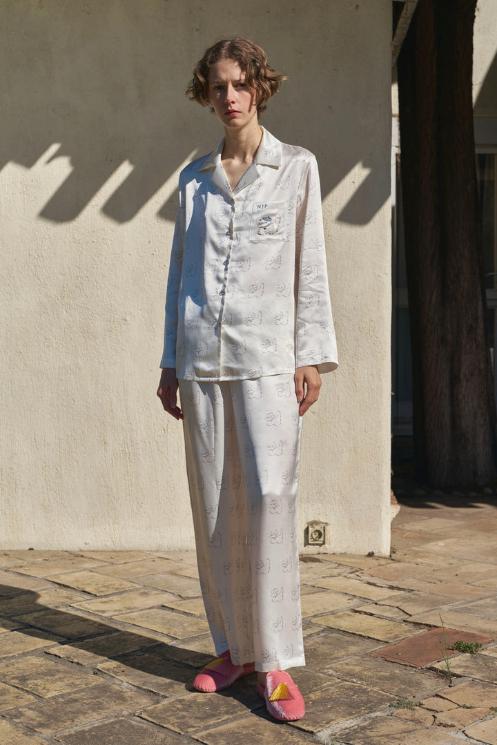 Kiki Pearl Cat 22 Momme Silk Long Pajama Set