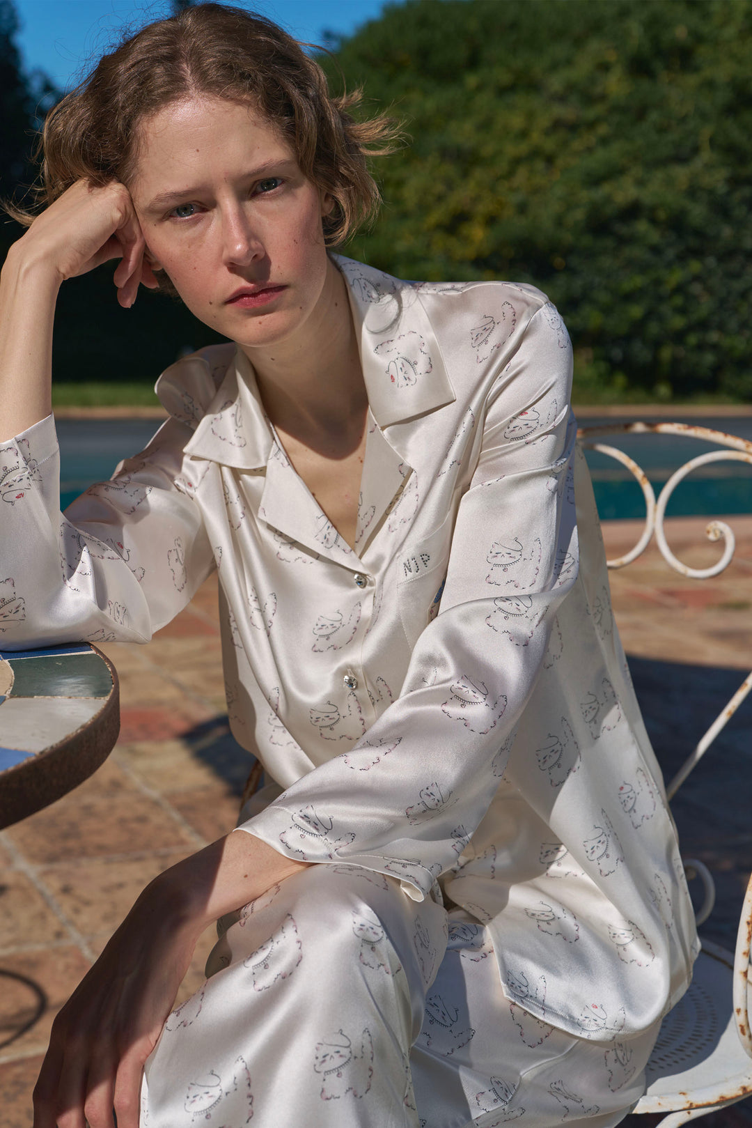 Kiki Pearl Cat 22 Momme Silk Long Pajama Set