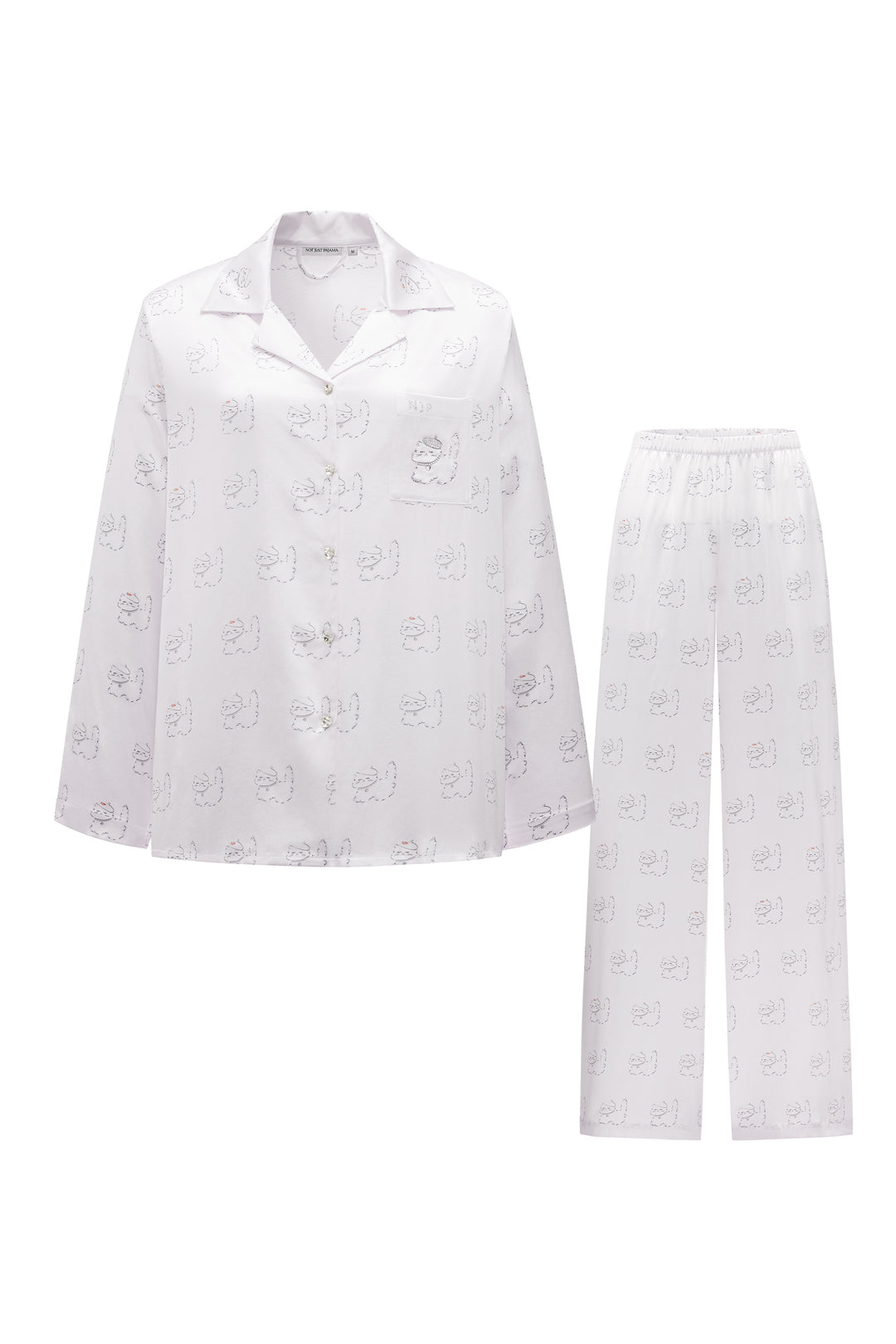 Kiki Pearl Cat 22 Momme Silk Long Pajama Set