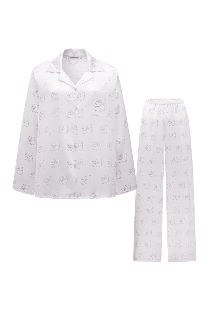 Kiki Pearl Cat 22 Momme Silk Long Pajama Set