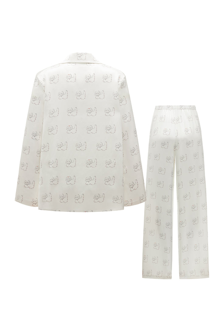 Kiki Pearl Cat 22 Momme Silk Long Pajama Set