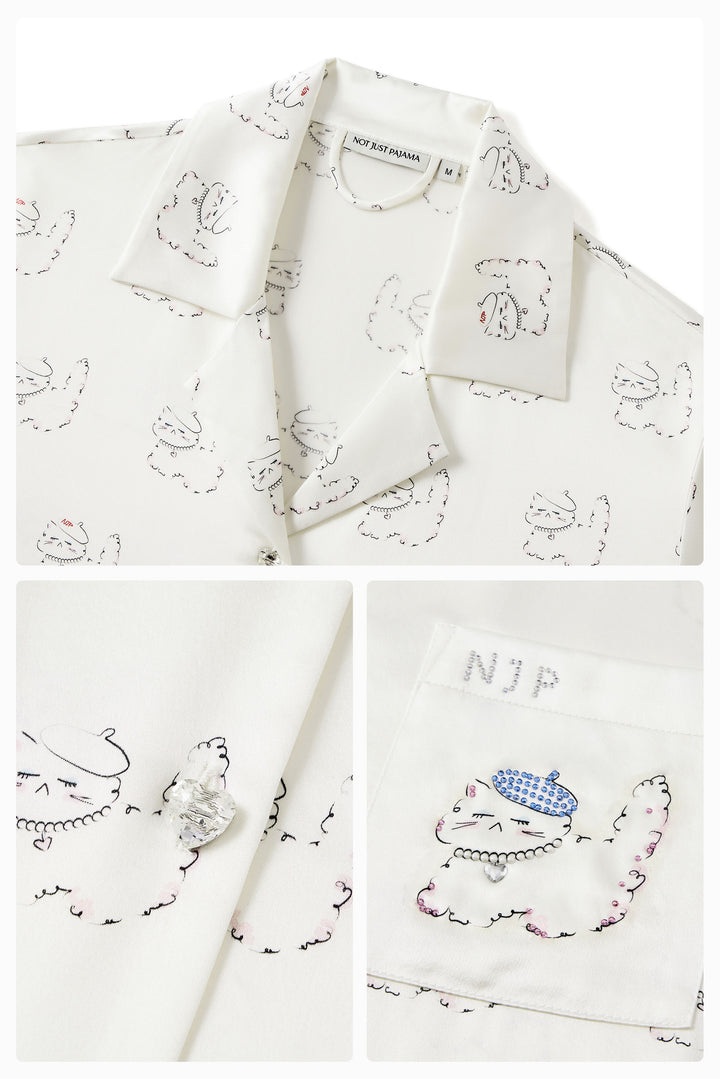 Kiki Pearl Cat 22 Momme Silk Long Pajama Set