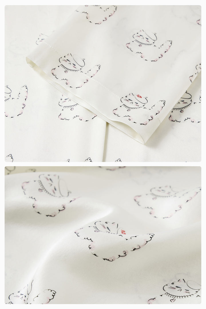 Kiki Pearl Cat 22 Momme Silk Long Pajama Set