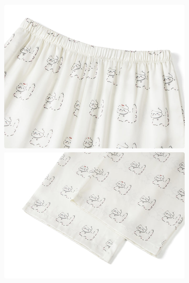 Kiki Pearl Cat 22 Momme Silk Long Pajama Set