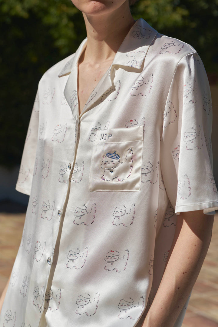 Kiki Pearl Cat 22 Momme Silk Short Sleeve Pajama Set