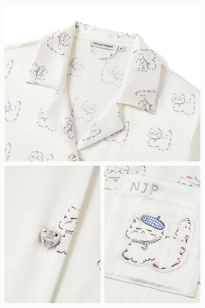 Kiki Pearl Cat 22 Momme Silk Short Sleeve Pajama Set