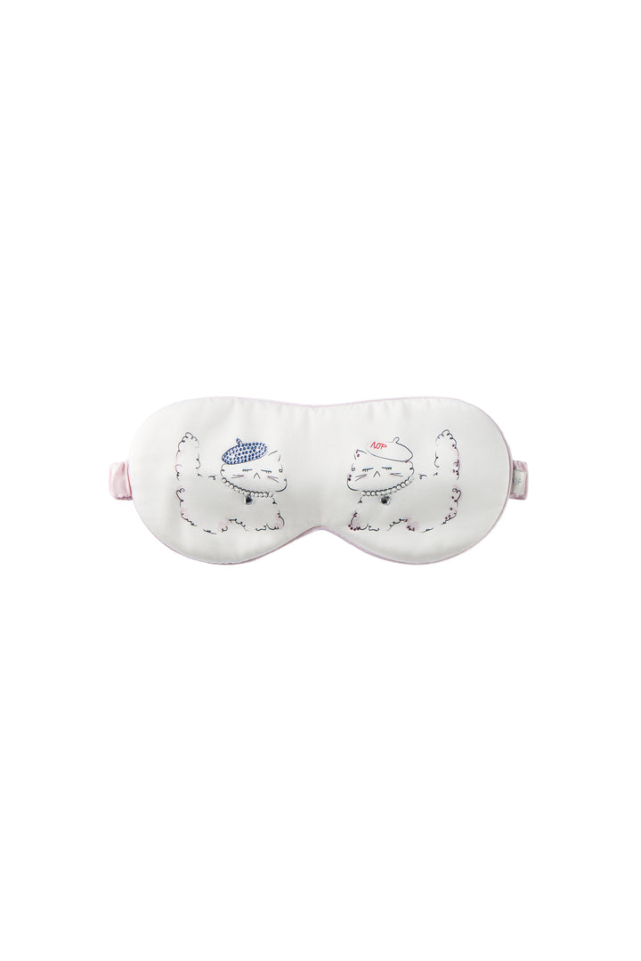 Kiki Pearl Cat 22 momme mulberry silk sleep mask with elastic strap front view