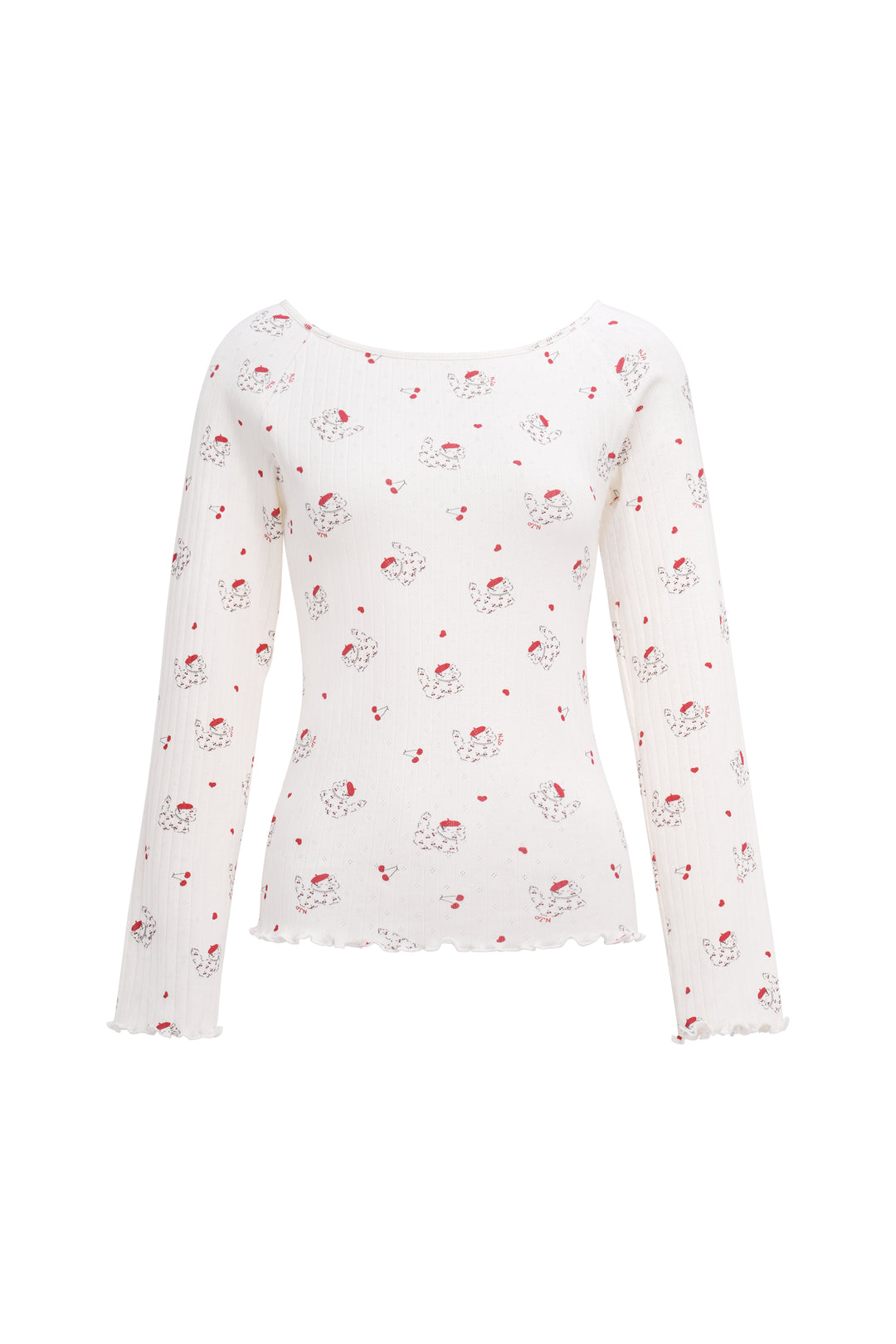 Kiki Cat Wool Silk Knit Off Shoulder Long Sleeve Top
