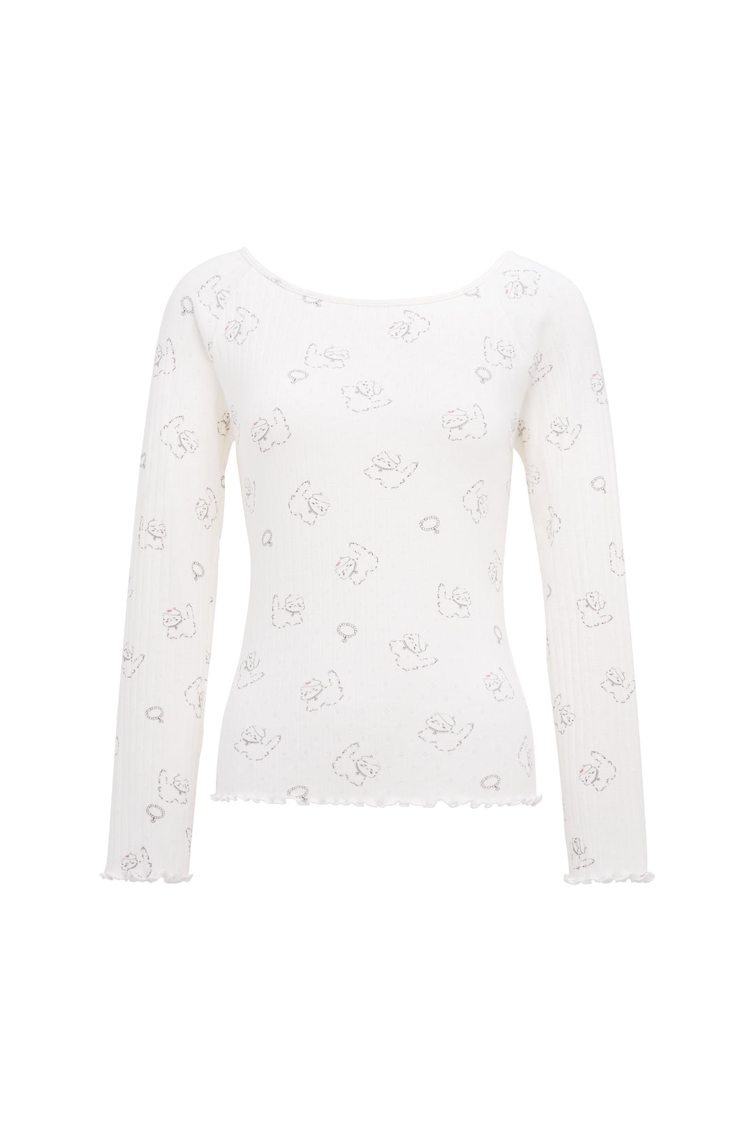 Kiki Cat Wool Silk Knit Off Shoulder Long Sleeve Top