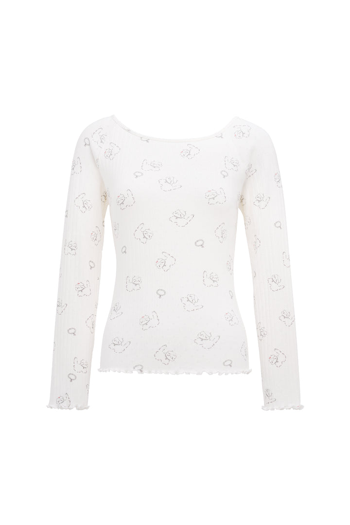 Kiki Cat Wool Silk Knit Off Shoulder Long Sleeve Top