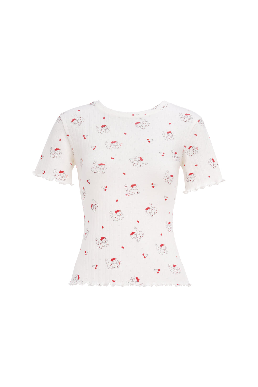 Kiki Cat Wool Silk Knit Round Neck Short Sleeve Top
