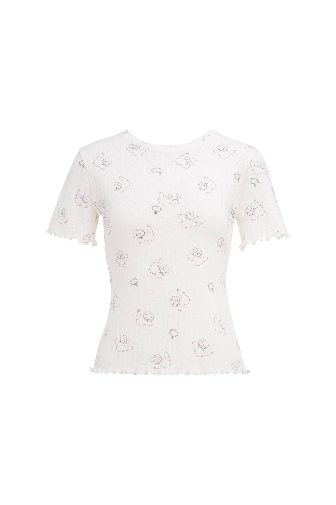Kiki Cat Wool Silk Knit Round Neck Short Sleeve Top