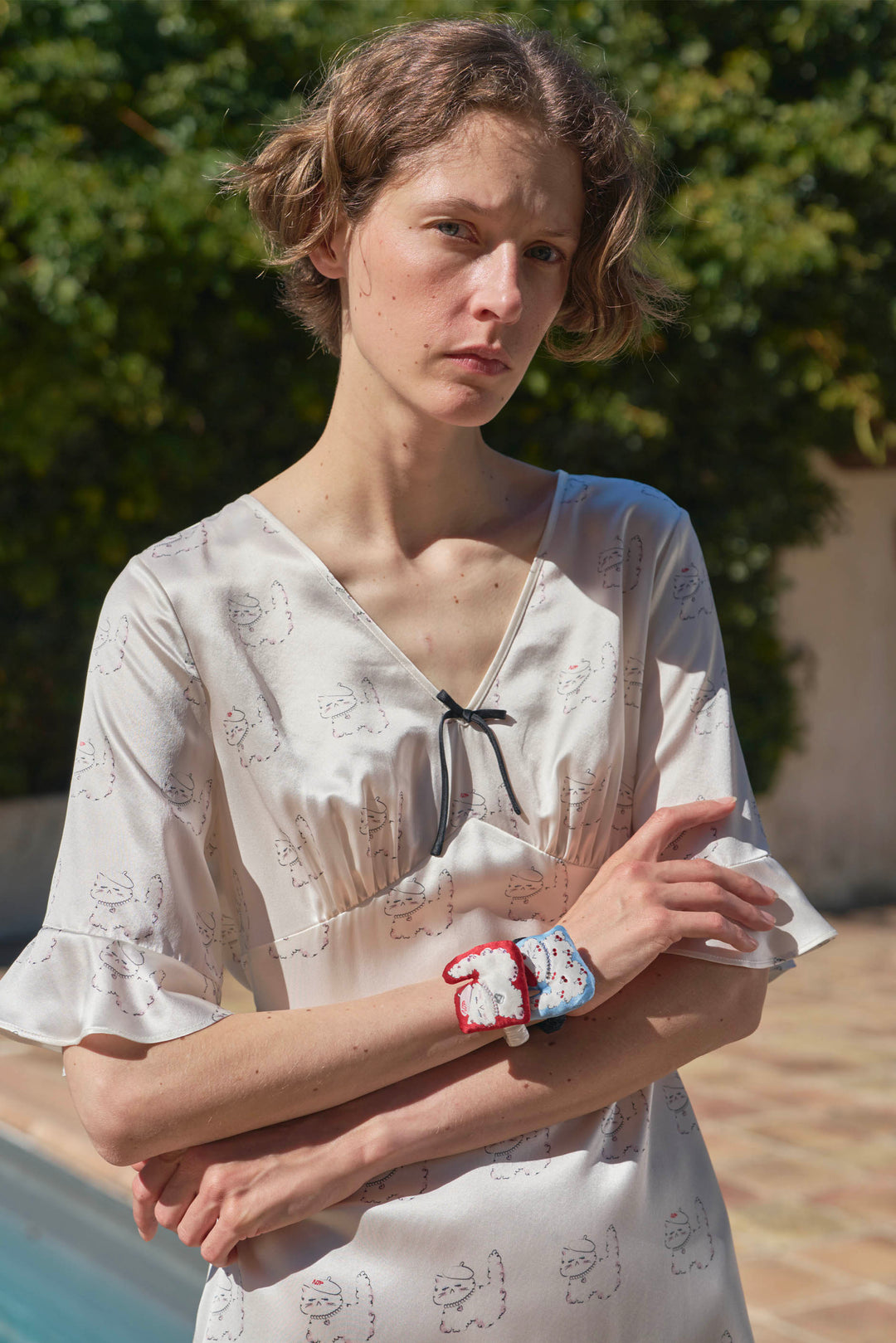 Kiki Pearl Cat Silk Mini Scrunchie in 100% mulberry silk by Not Just Pajama - image 5