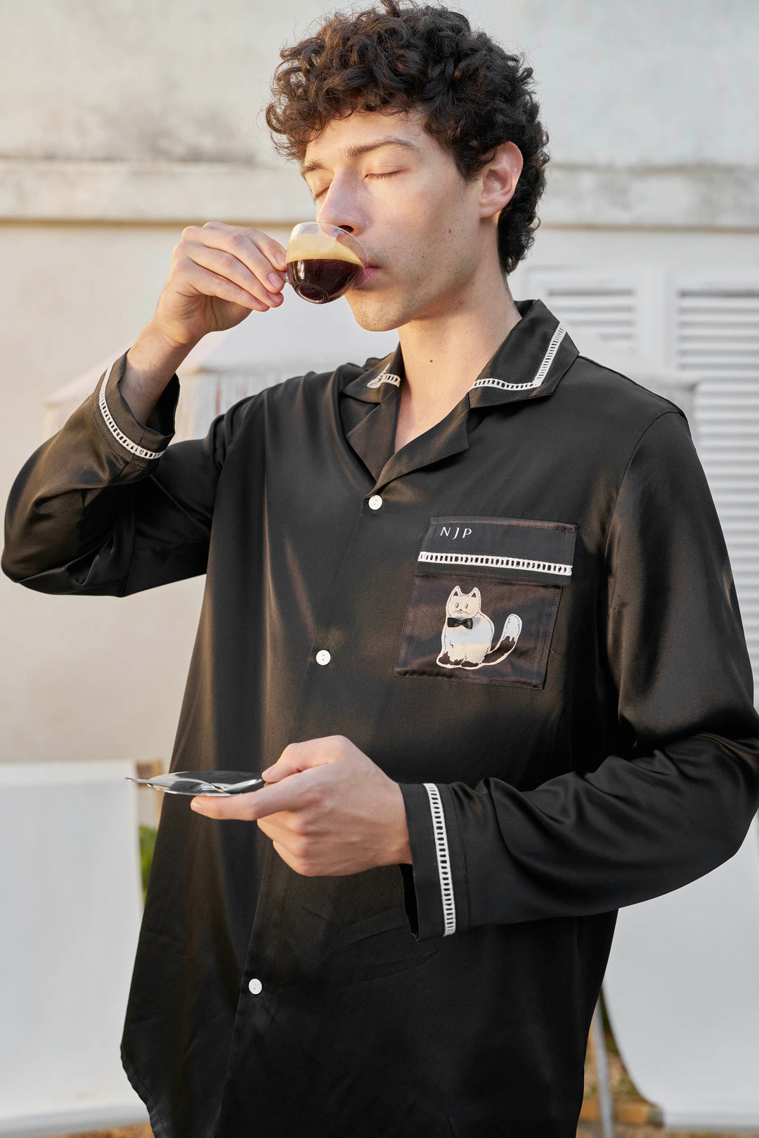 Milo 22 Momme Mulberry Silk Long Sleeve Pajama Set with Contrast Trim