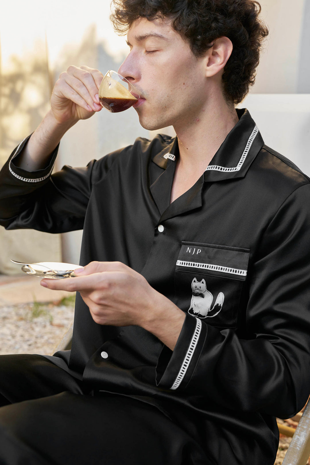 Milo 22 Momme Mulberry Silk Long Sleeve Pajama Set with Contrast Trim