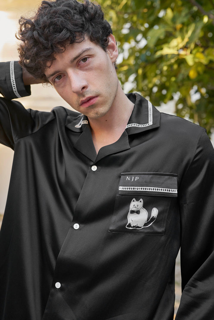 Milo 22 Momme Mulberry Silk Long Sleeve Pajama Set with Contrast Trim