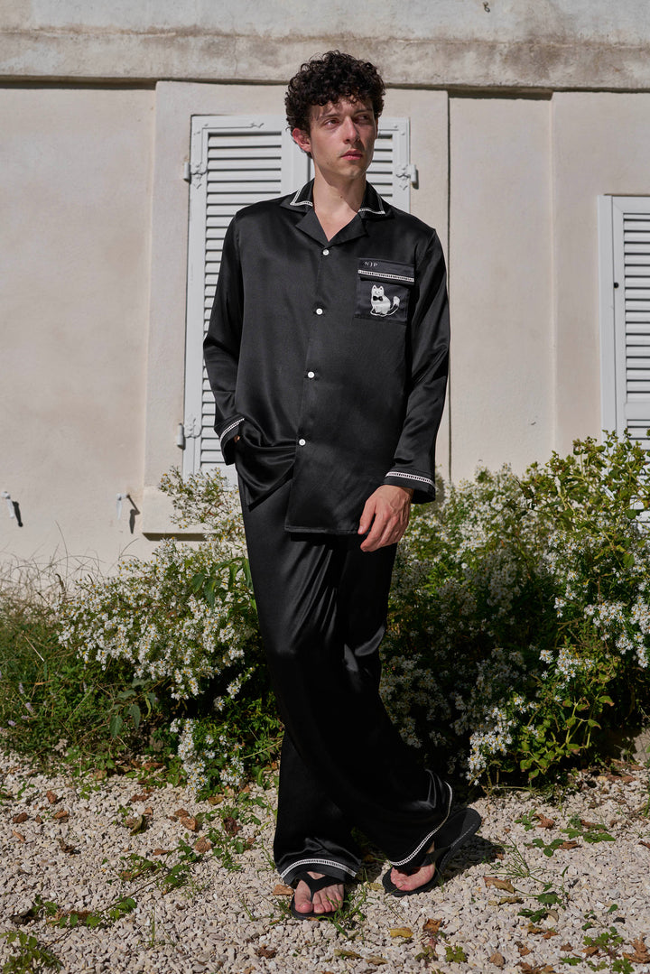 Milo 22 Momme Mulberry Silk Long Sleeve Pajama Set with Contrast Trim